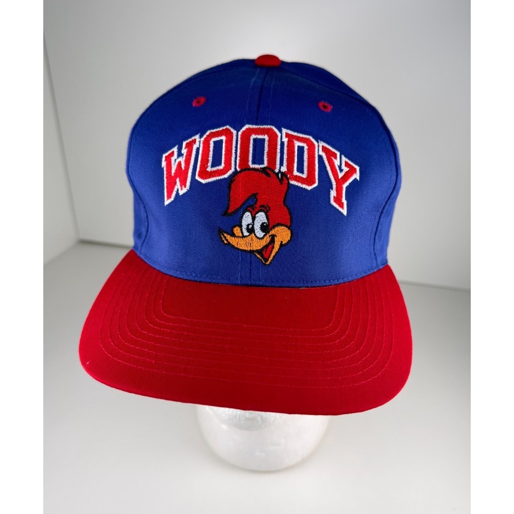 Vintage 90s Walter Lantz Woody Woodpecker Cartoon Blue Snapback Cap Hat OSFA